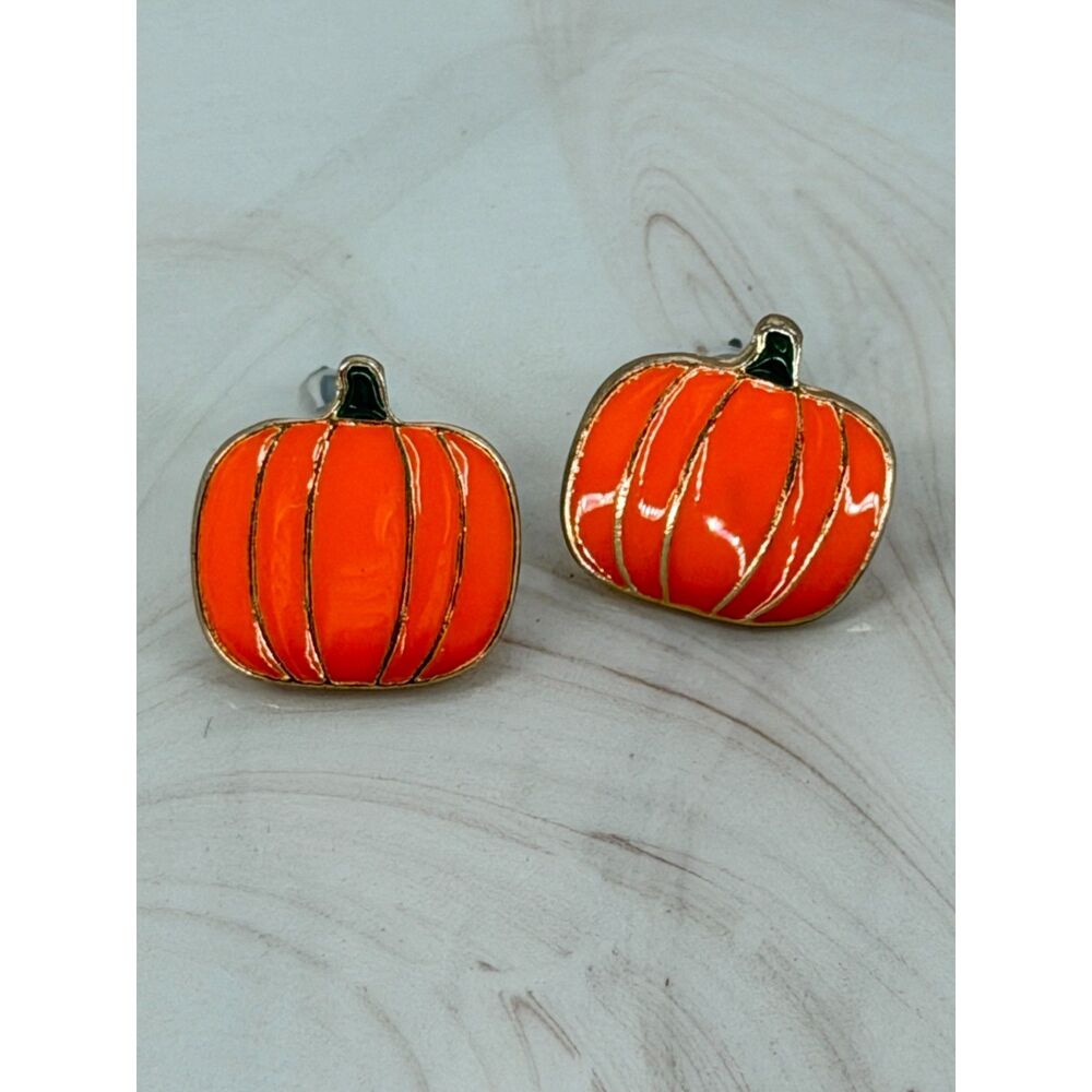 Orange Pumpkin Stud Earrings: Halloween Gothic Costume Jewelry